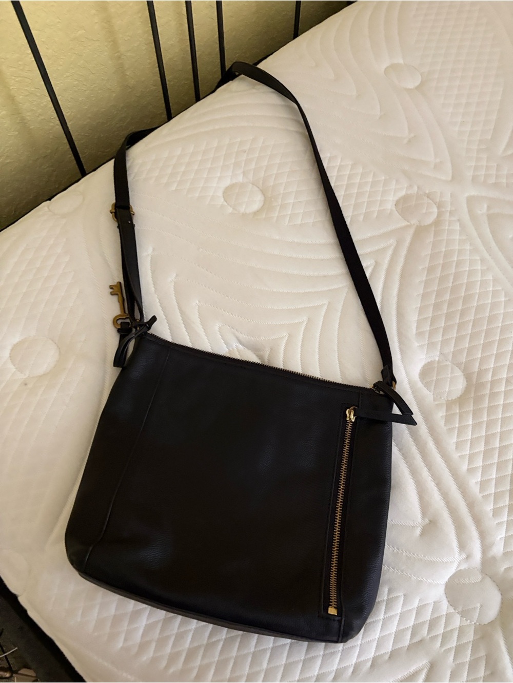 Fossil Black Leather Crossbody Shoulder Bag